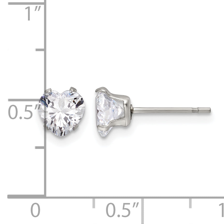 Stainless Steel Polished Heart Cubic Zirconia Stud Earrings