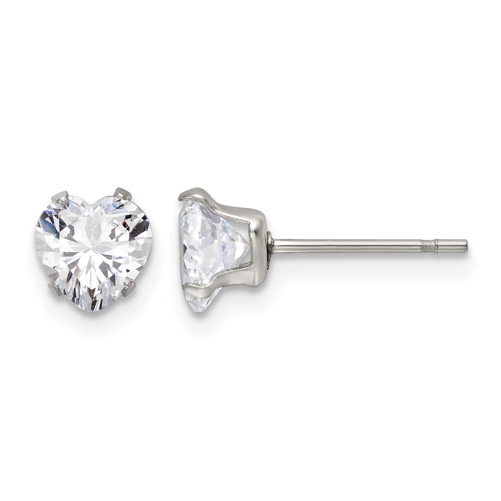 Stainless Steel Polished Heart Cubic Zirconia Stud Earrings