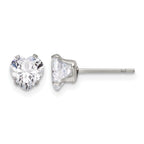 Stainless Steel Polished Heart Cubic Zirconia Stud Earrings