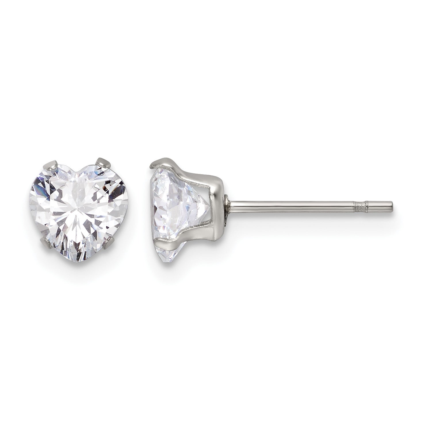 Stainless Steel Polished Heart Cubic Zirconia Stud Earrings