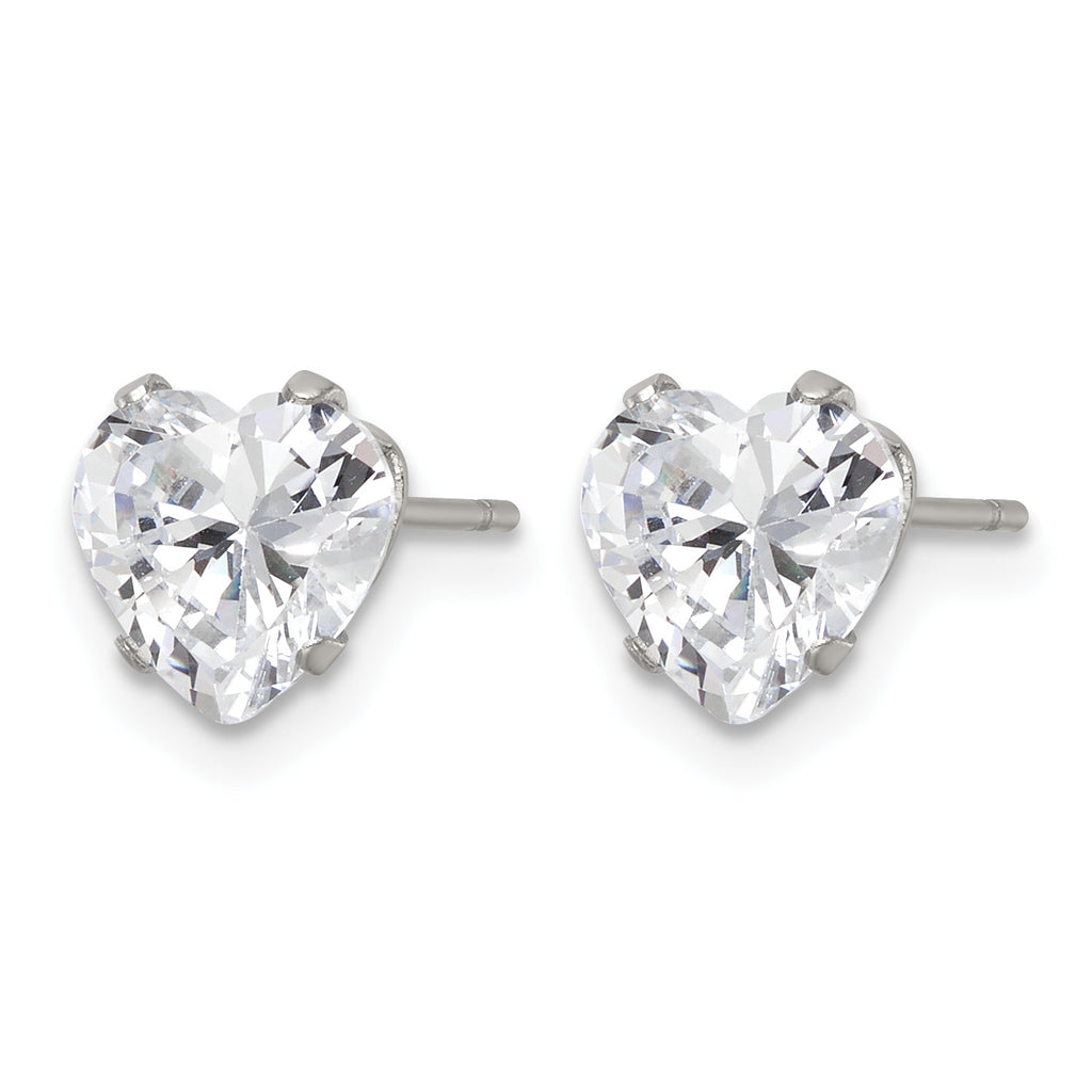 Stainless Steel Polished Heart Cubic Zirconia Stud Earrings