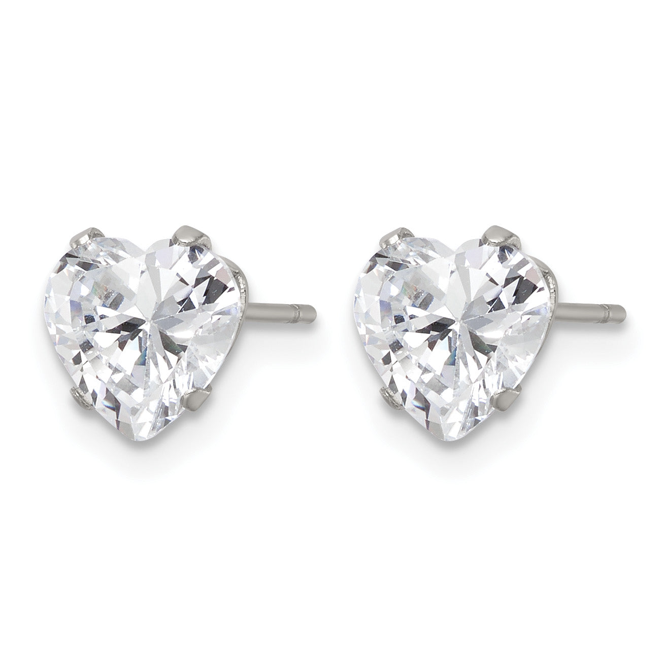 Stainless Steel Polished Heart Cubic Zirconia Stud Earrings