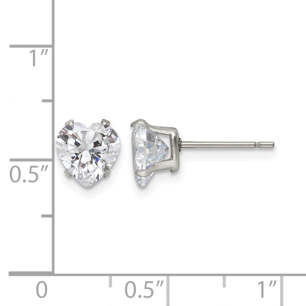 Stainless Steel Polished Heart Cubic Zirconia Stud Earrings