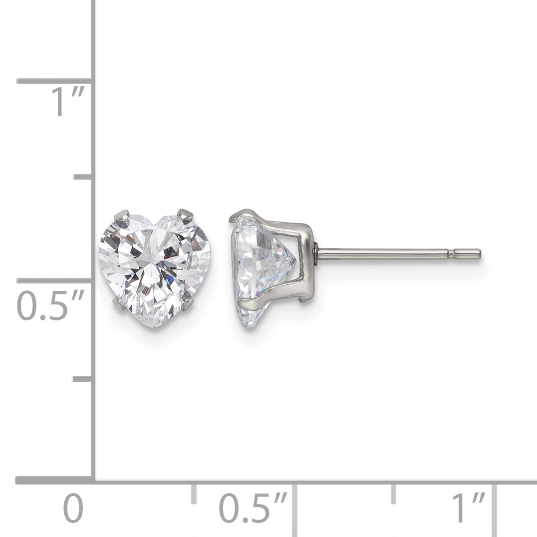 Stainless Steel Polished Heart Cubic Zirconia Stud Earrings