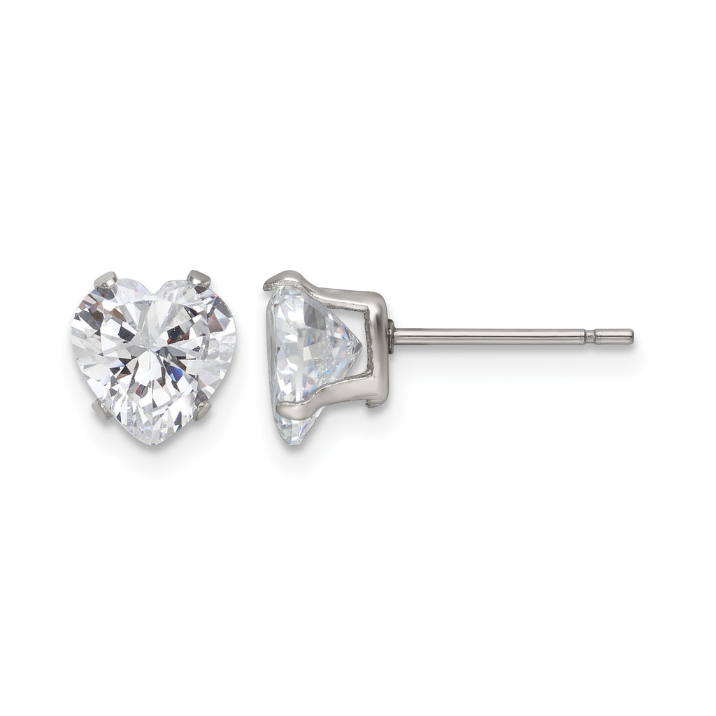 Stainless Steel Polished Heart Cubic Zirconia Stud Earrings