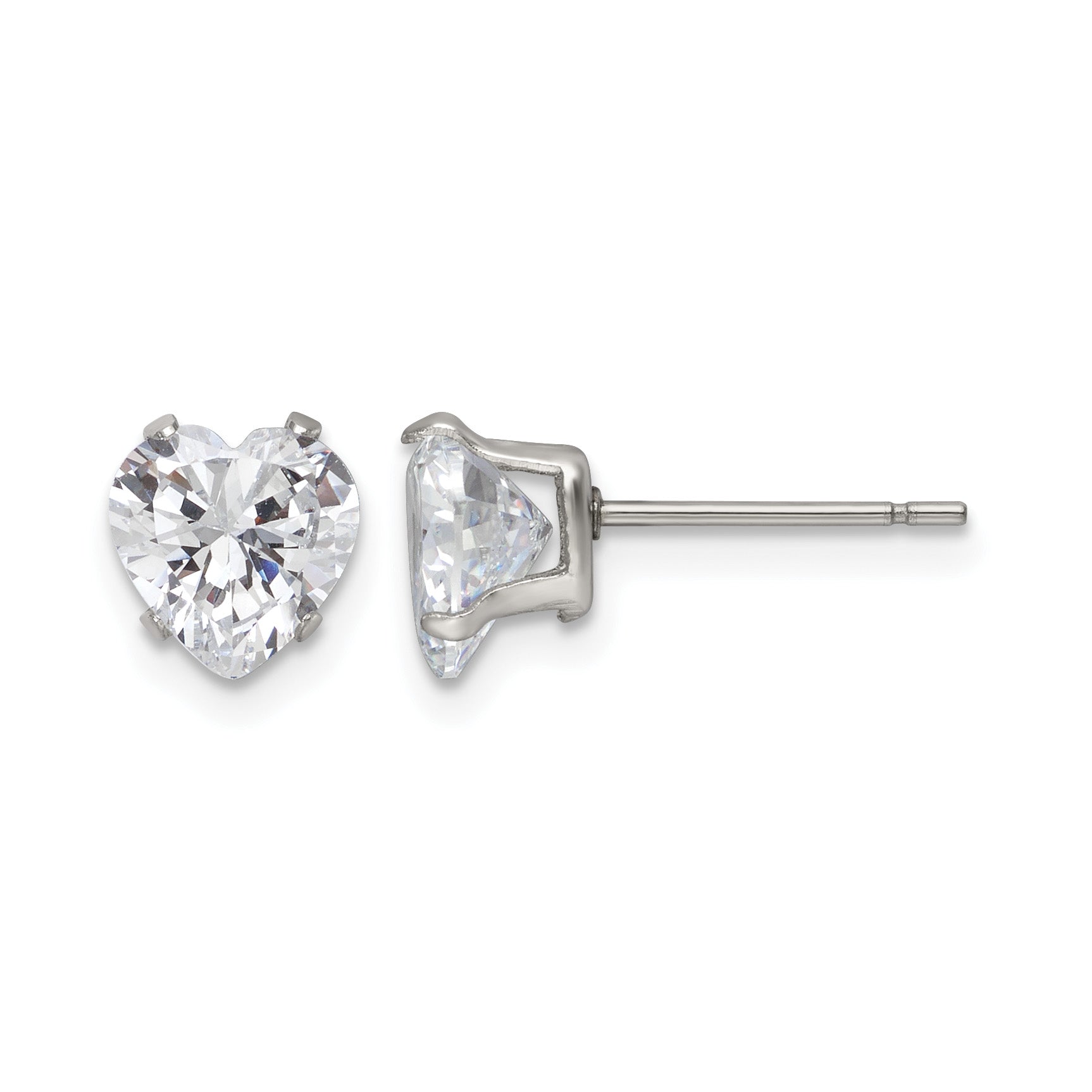 Stainless Steel Polished Heart Cubic Zirconia Stud Earrings