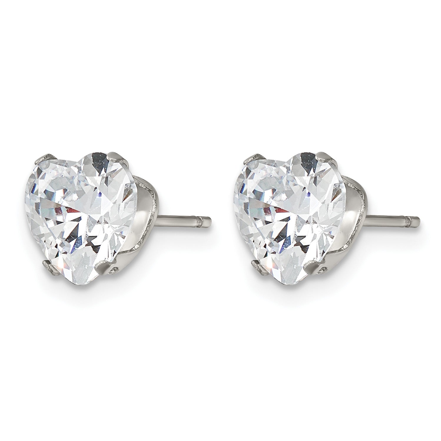 Stainless Steel Polished Heart Cubic Zirconia Stud Earrings