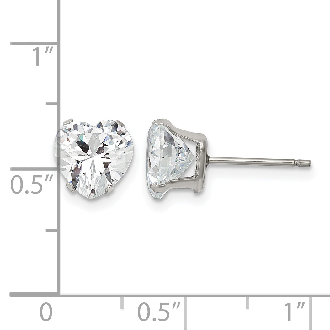 Stainless Steel Polished Heart Cubic Zirconia Stud Earrings