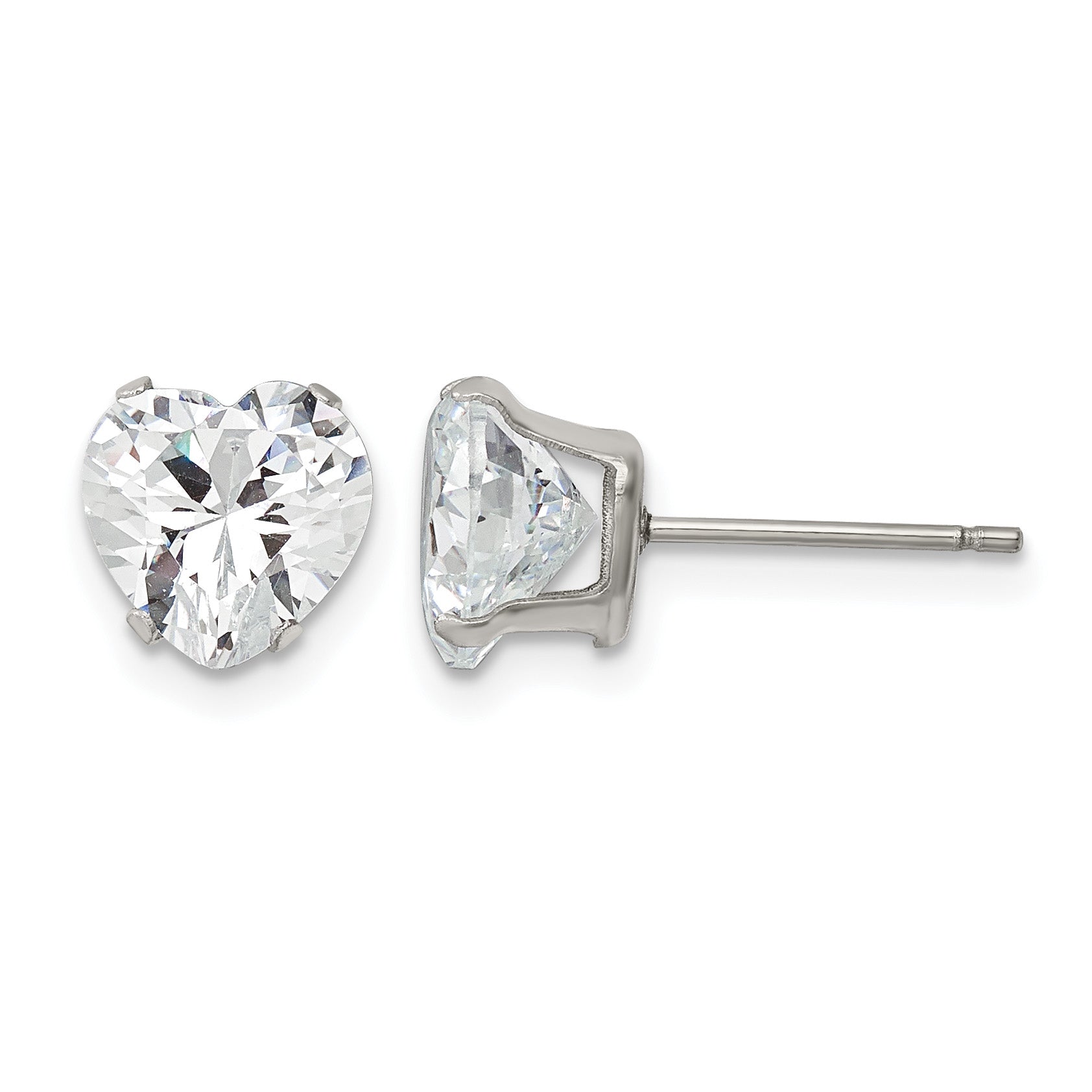 Stainless Steel Polished Heart Cubic Zirconia Stud Earrings