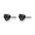 Stainless Steel Polished Heart Black Cubic Zirconia Stud Earrings