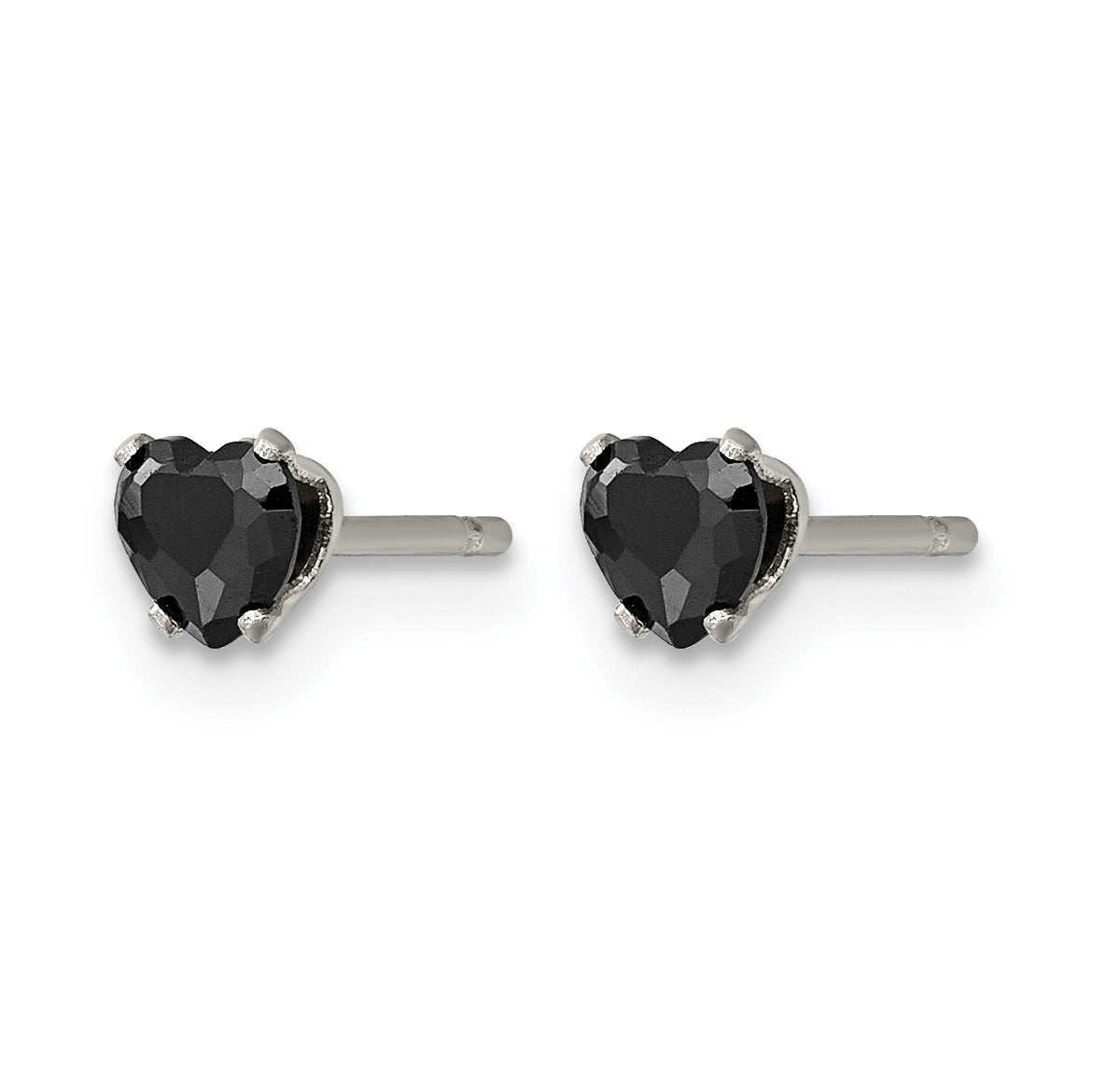 Stainless Steel Polished Heart Black Cubic Zirconia Stud Earrings