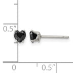 Stainless Steel Polished Heart Black Cubic Zirconia Stud Earrings