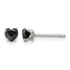 Stainless Steel Polished Heart Black Cubic Zirconia Stud Earrings