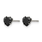Stainless Steel Polished Heart Black Cubic Zirconia Stud Earrings