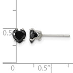 Stainless Steel Polished Heart Black Cubic Zirconia Stud Earrings
