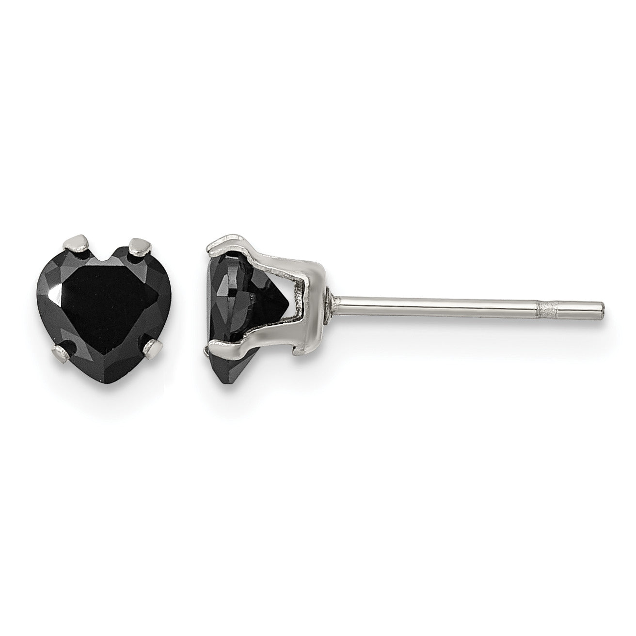 Stainless Steel Polished Heart Black Cubic Zirconia Stud Earrings Main image