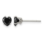 Stainless Steel Polished Heart Black Cubic Zirconia Stud Earrings