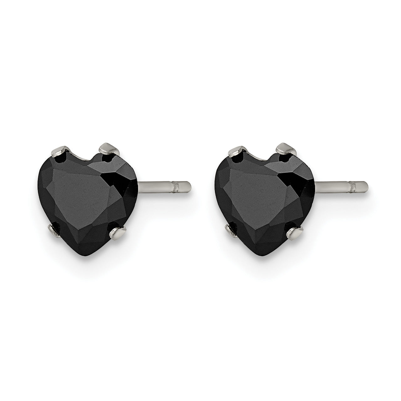Stainless Steel Polished Heart Black Cubic Zirconia Stud Earrings Secondary image