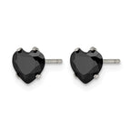 Stainless Steel Polished Heart Black Cubic Zirconia Stud Earrings