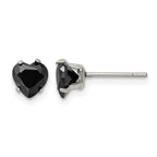 Stainless Steel Polished Heart Black Cubic Zirconia Stud Earrings