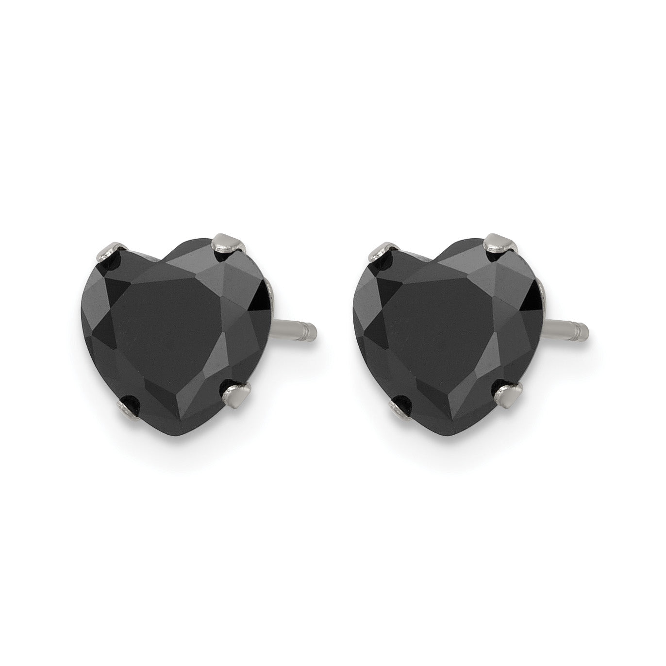 Stainless Steel Polished Heart Black Cubic Zirconia Stud Earrings