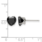 Stainless Steel Polished Heart Black Cubic Zirconia Stud Earrings