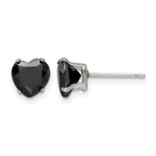 Stainless Steel Polished Heart Black Cubic Zirconia Stud Earrings