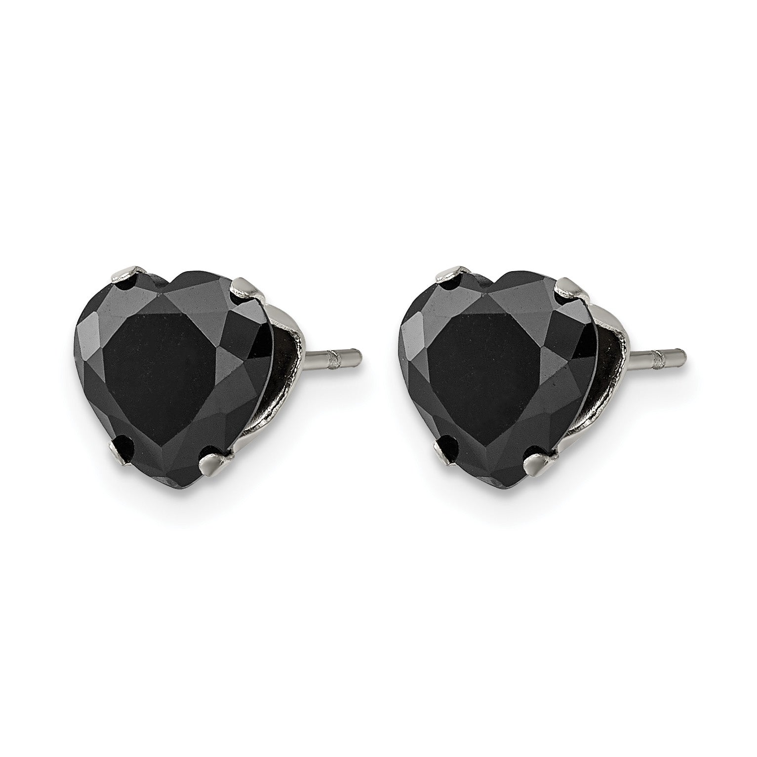 Stainless Steel Polished Heart Black Cubic Zirconia Stud Earrings Secondary image