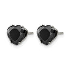 Stainless Steel Polished Heart Black Cubic Zirconia Stud Earrings