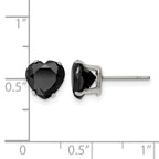 Stainless Steel Polished Heart Black Cubic Zirconia Stud Earrings