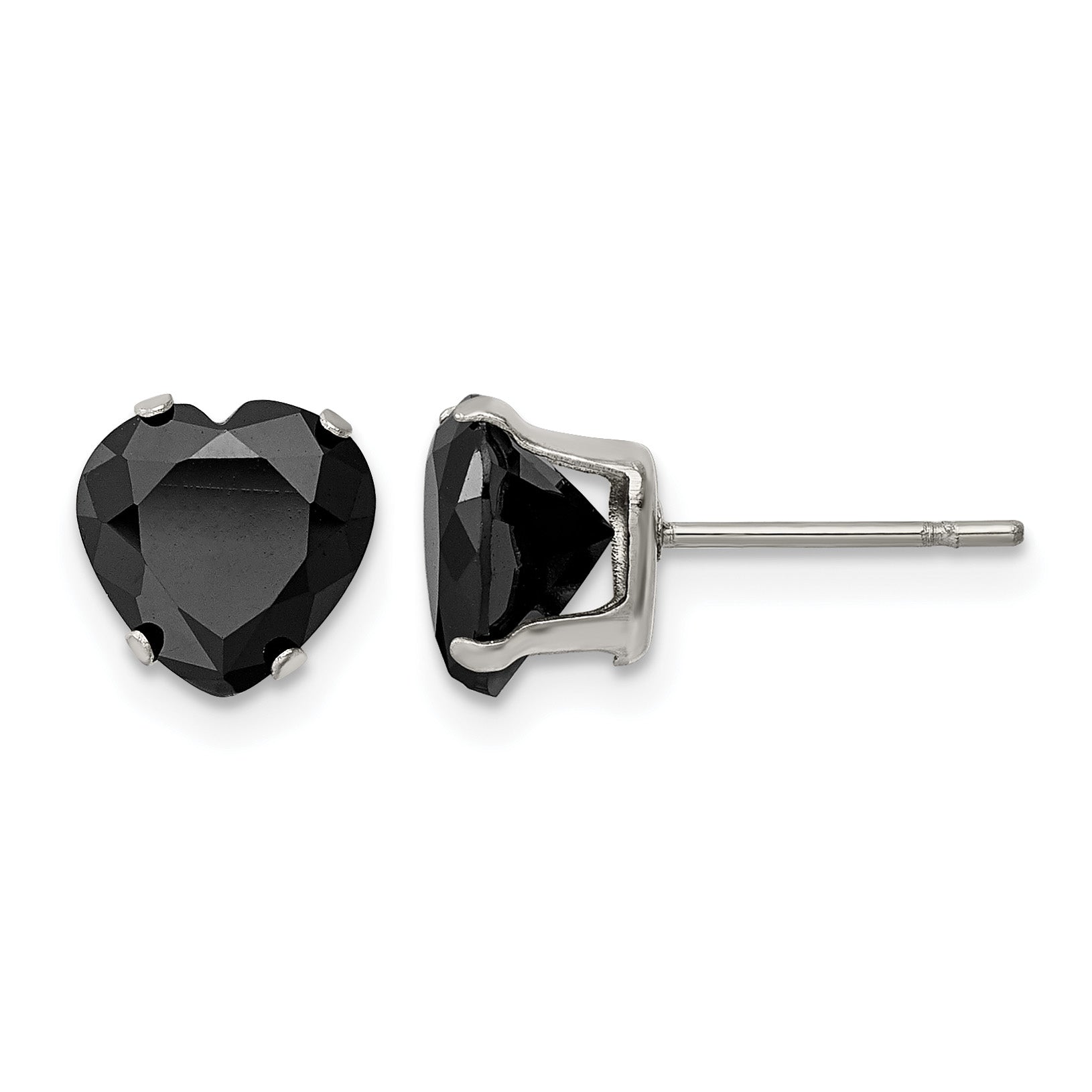 Stainless Steel Polished Heart Black Cubic Zirconia Stud Earrings Main image