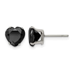 Stainless Steel Polished Heart Black Cubic Zirconia Stud Earrings