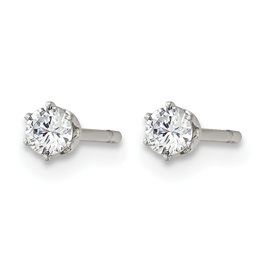 Stainless Steel Polished Round Cubic Zirconia Stud Earrings
