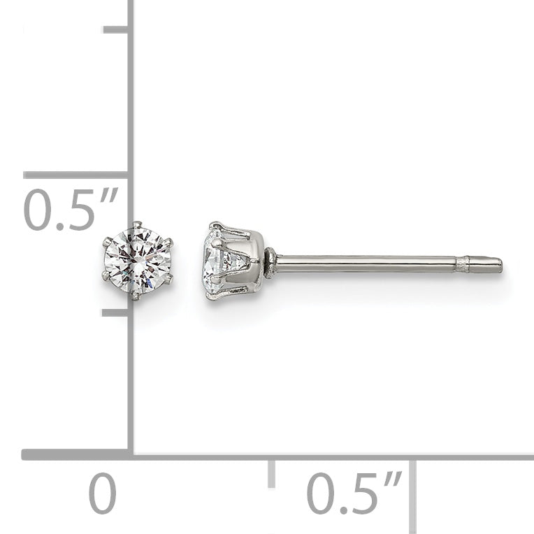 Stainless Steel Polished Round Cubic Zirconia Stud Earrings