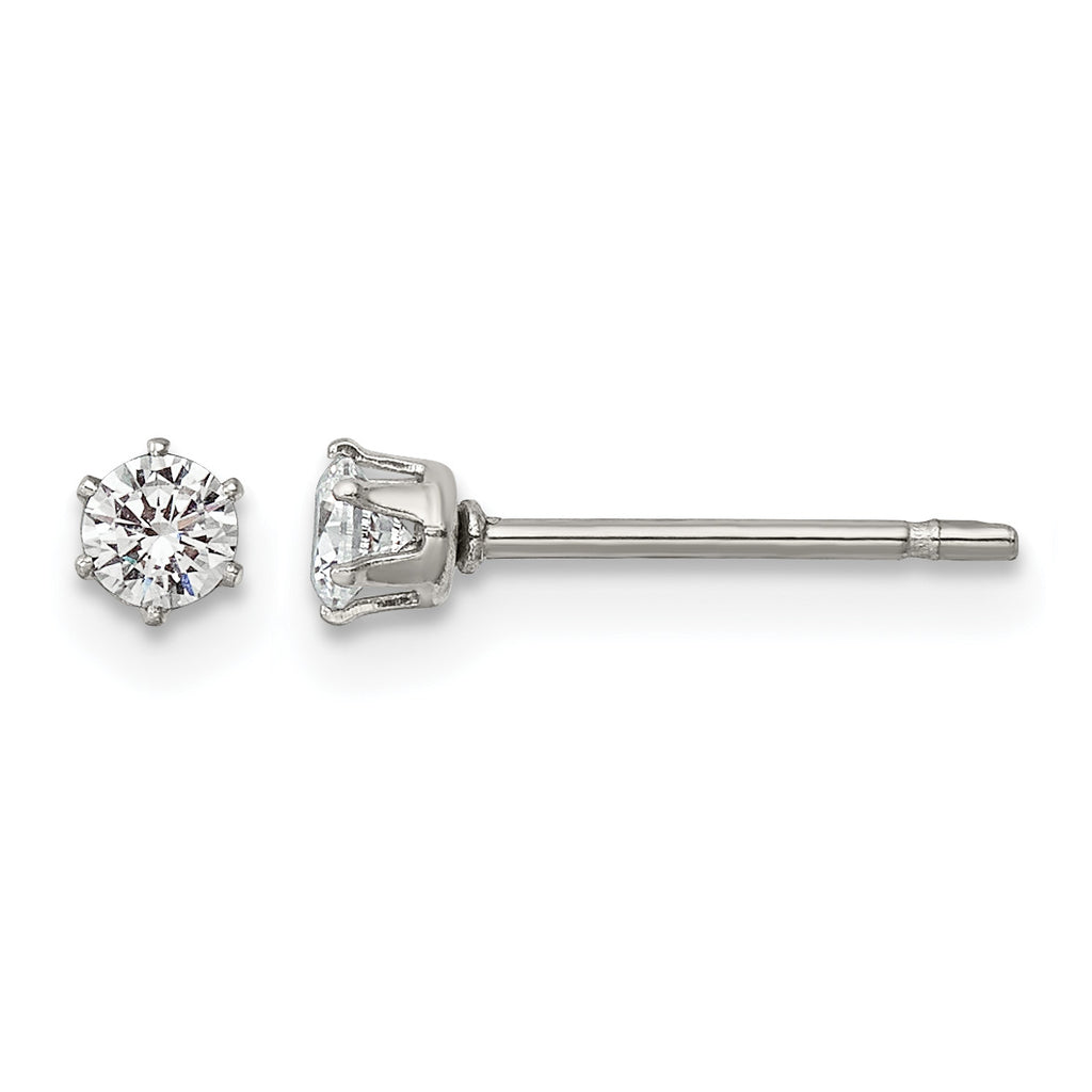 Stainless Steel Polished Round Cubic Zirconia Stud Earrings