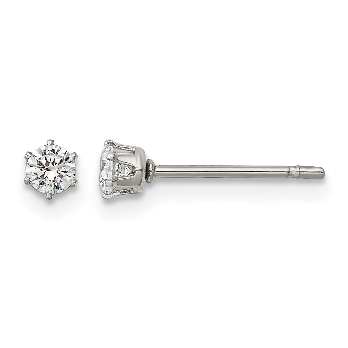Stainless Steel Polished Round Cubic Zirconia Stud Earrings