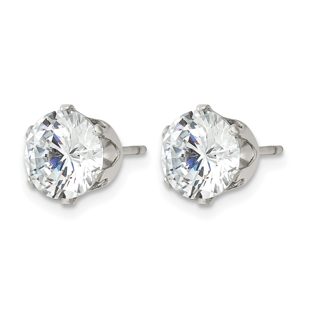 Stainless Steel Polished Round Cubic Zirconia Stud Earrings