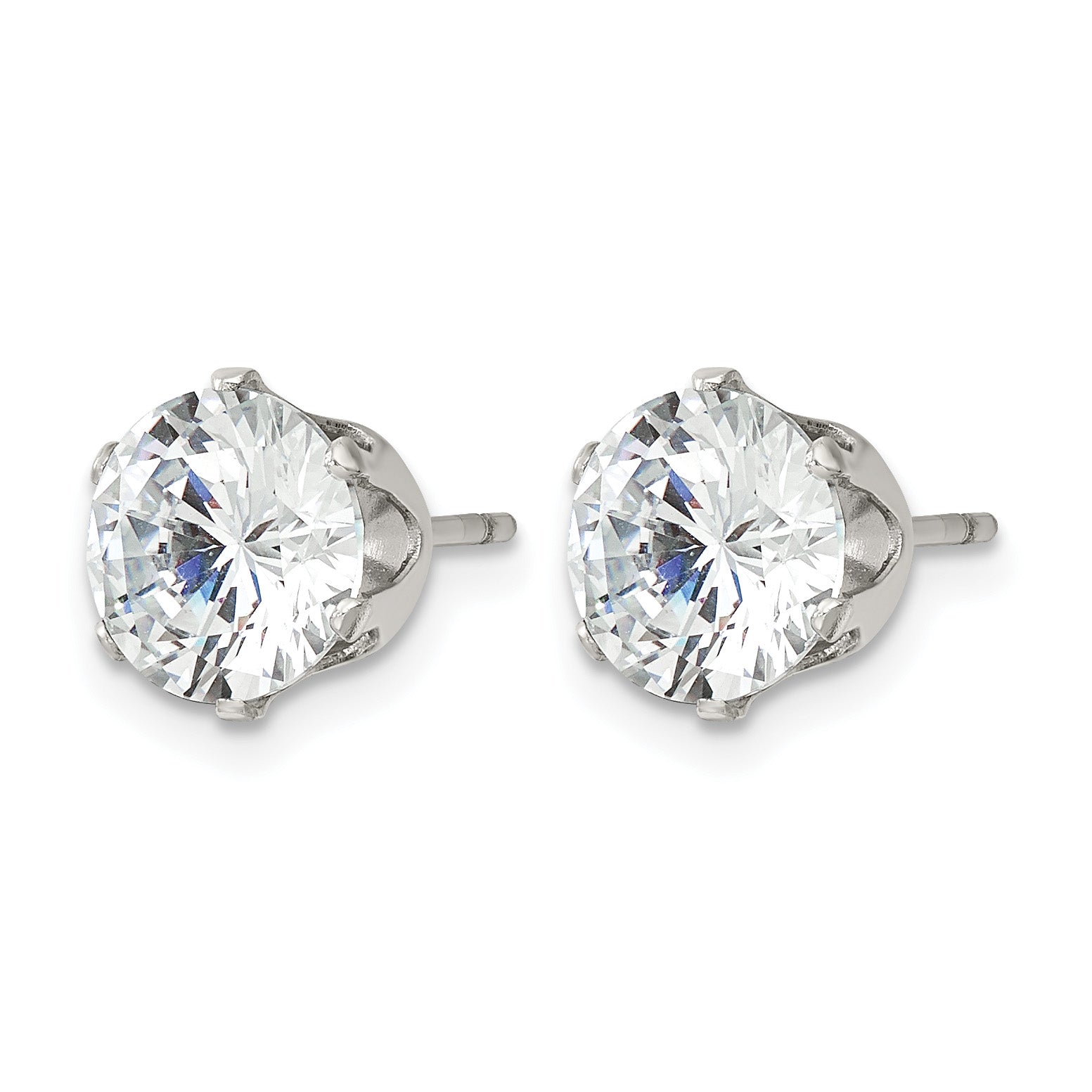 Stainless Steel Polished Round Cubic Zirconia Stud Earrings