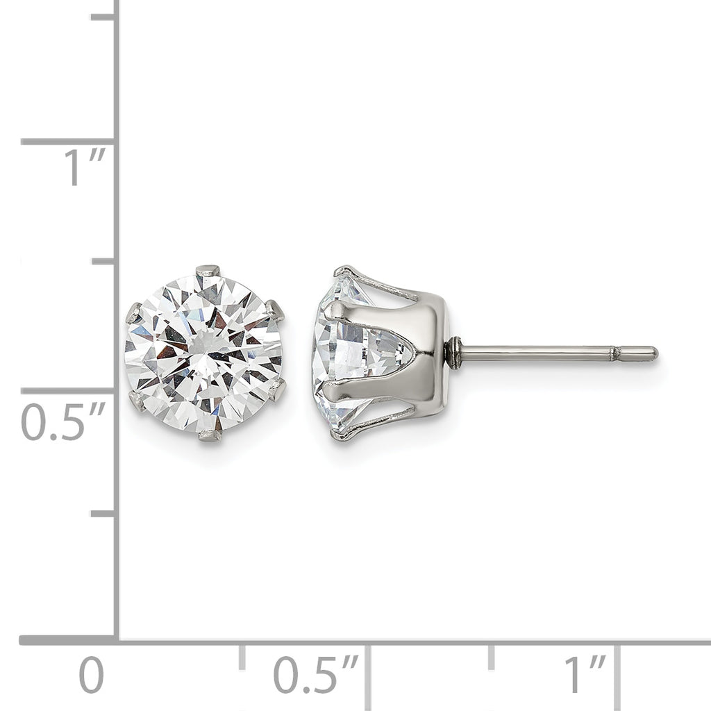 Stainless Steel Polished Round Cubic Zirconia Stud Earrings