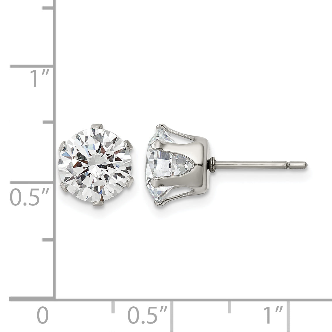 Stainless Steel Polished Round Cubic Zirconia Stud Earrings