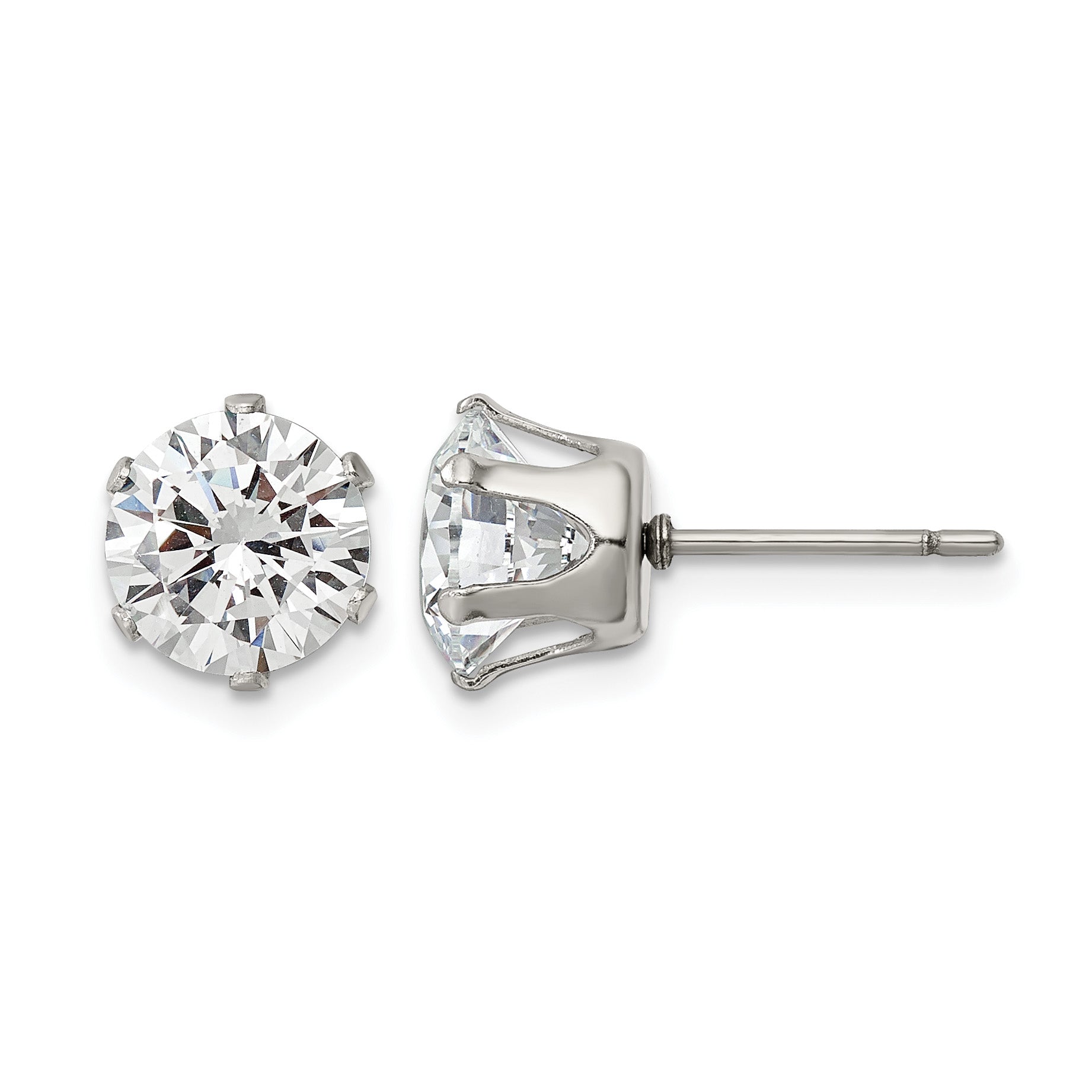 Stainless Steel Polished Round Cubic Zirconia Stud Earrings Main image