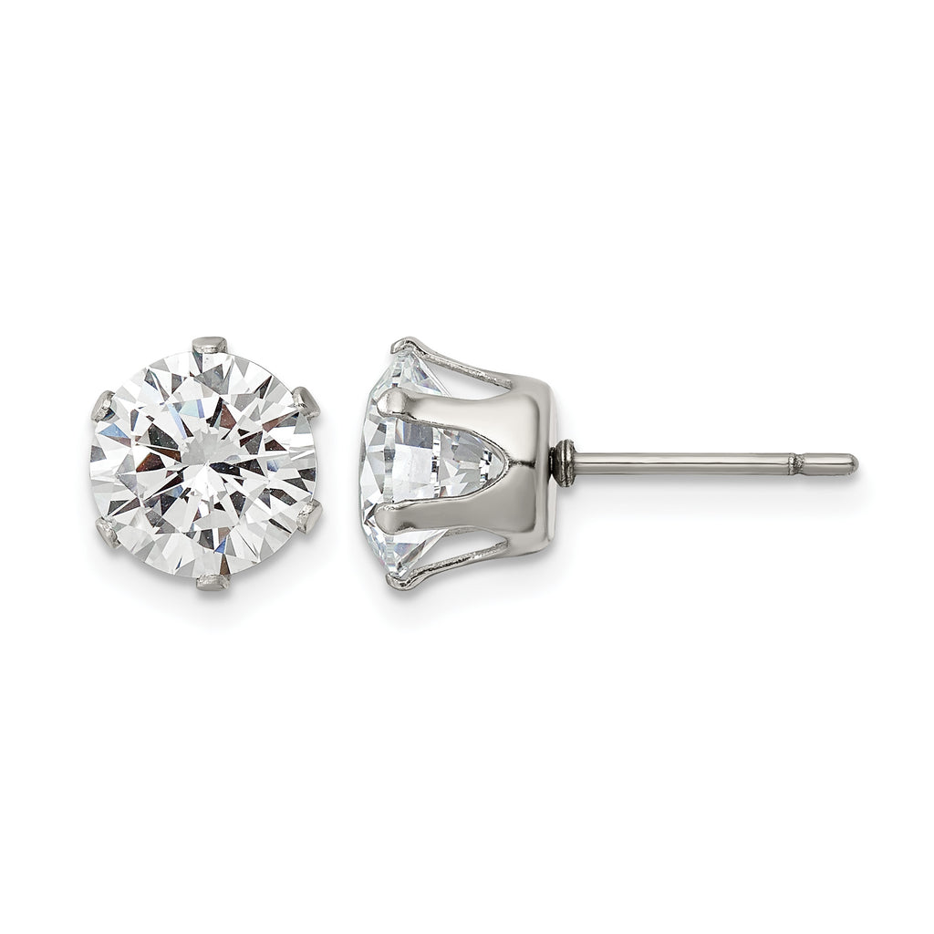 Stainless Steel Polished Round Cubic Zirconia Stud Earrings