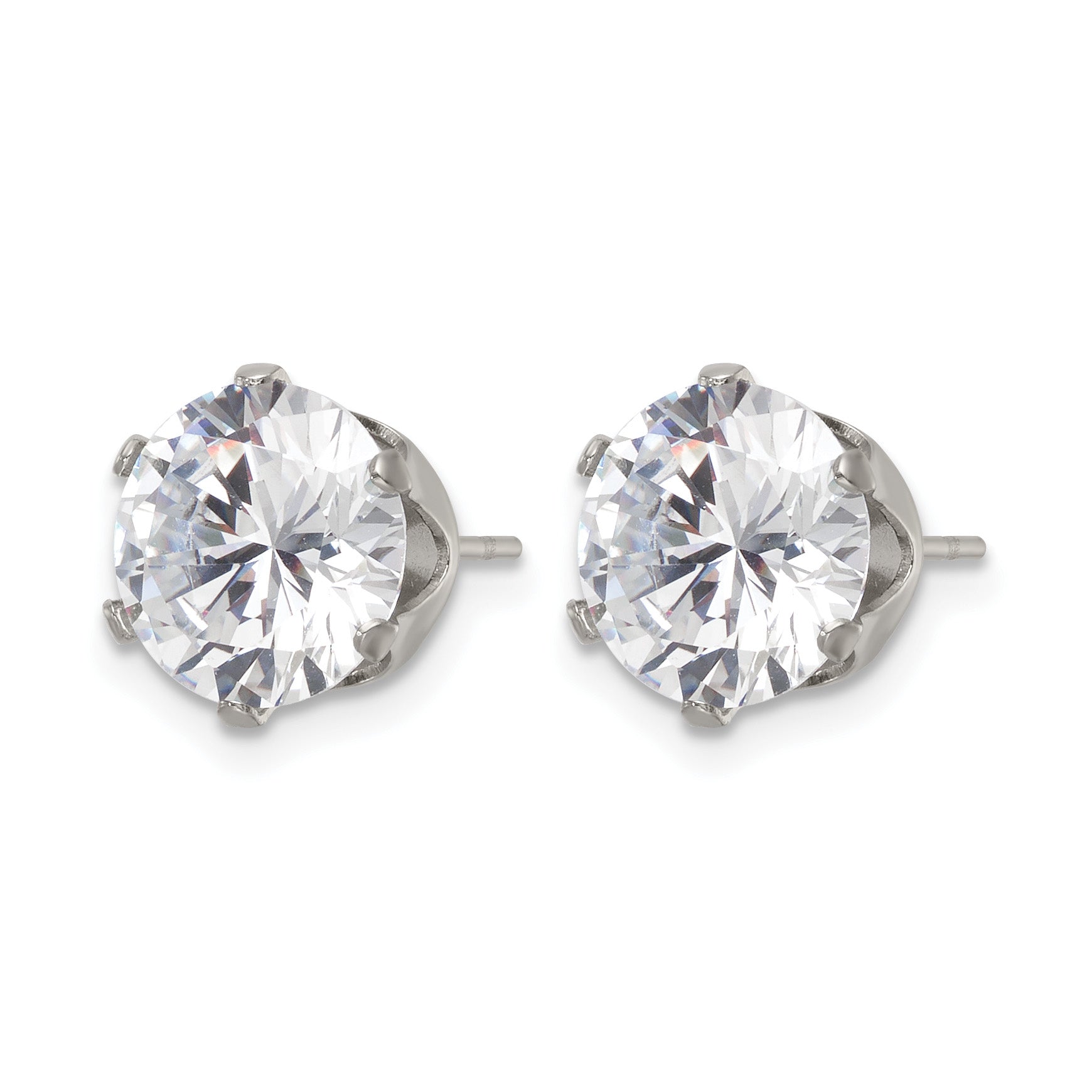 Stainless Steel Polished Round Cubic Zirconia Stud Earrings Secondary image