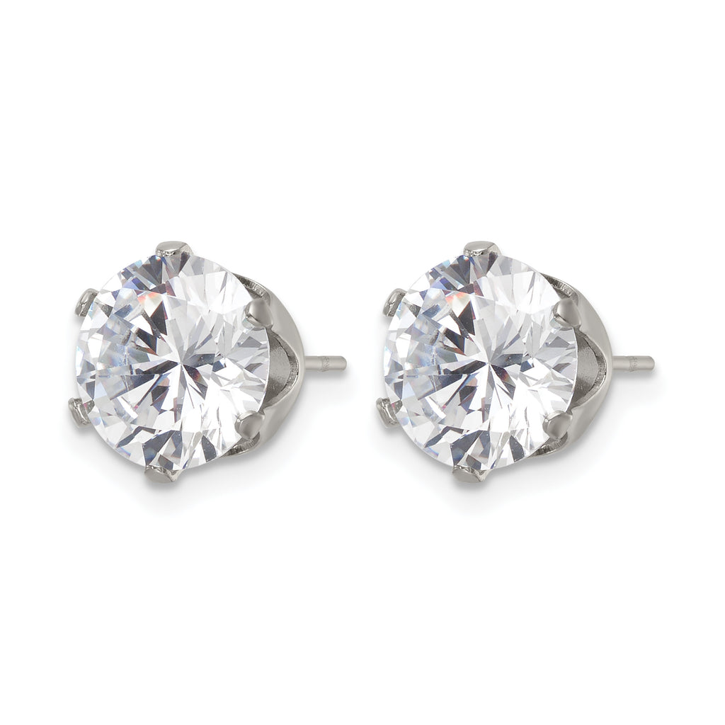 Stainless Steel Polished Round Cubic Zirconia Stud Earrings