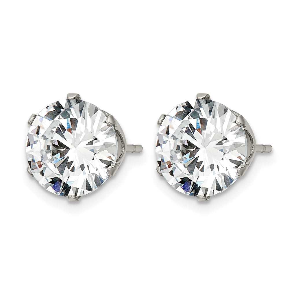 Stainless Steel Polished Round Cubic Zirconia Stud Earrings for Women