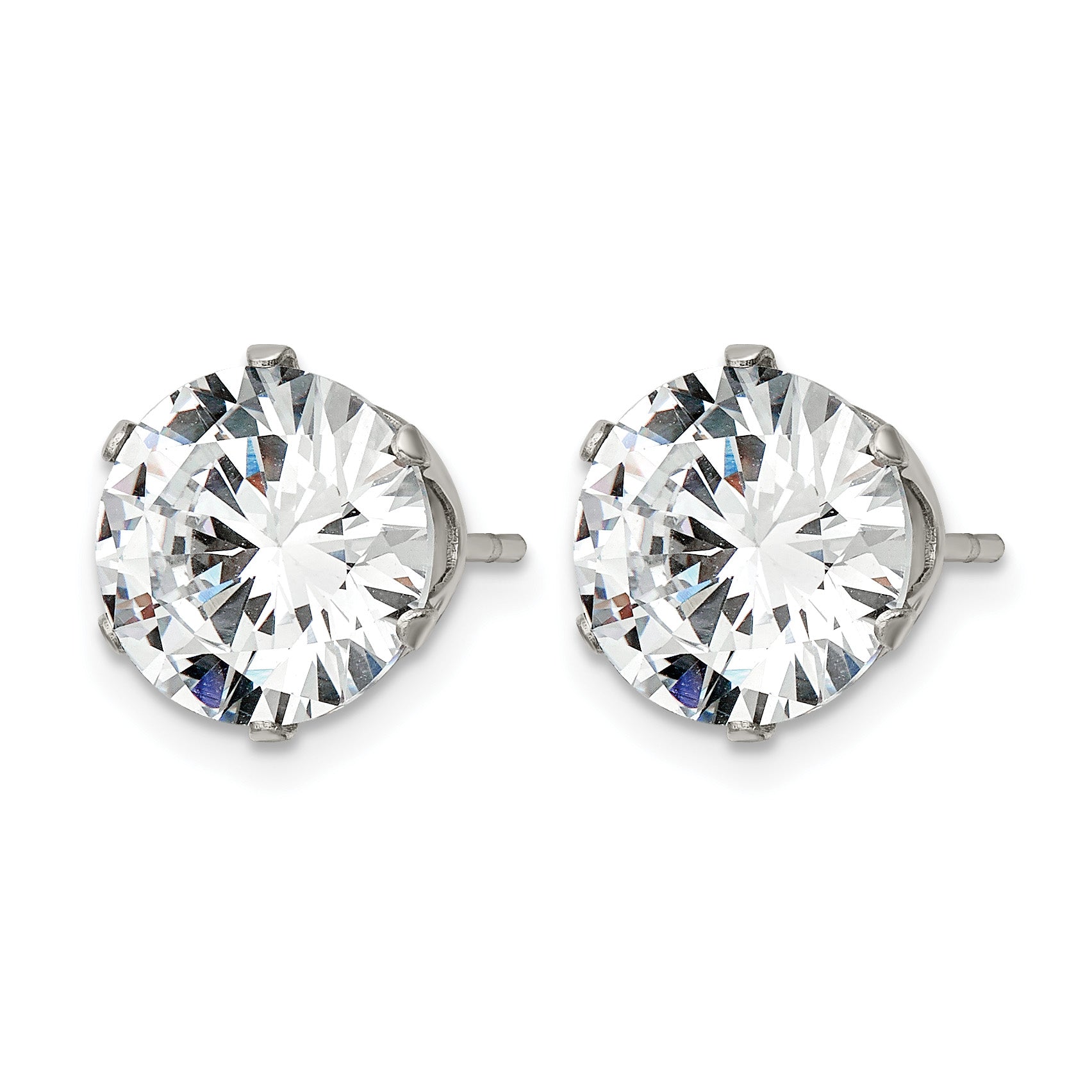 Stainless Steel Polished Round Cubic Zirconia Stud Earrings for Women
