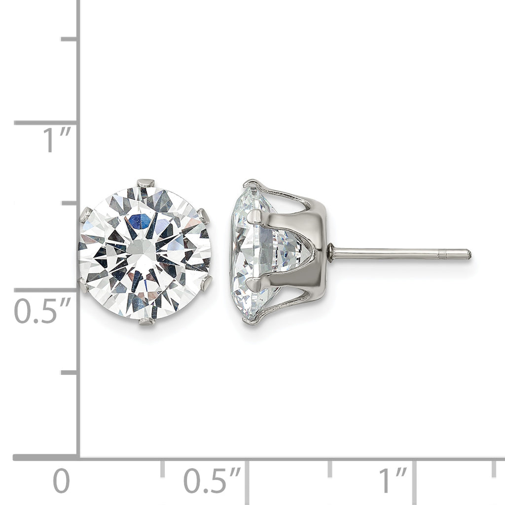 Stainless Steel Polished Round Cubic Zirconia Stud Earrings for Women
