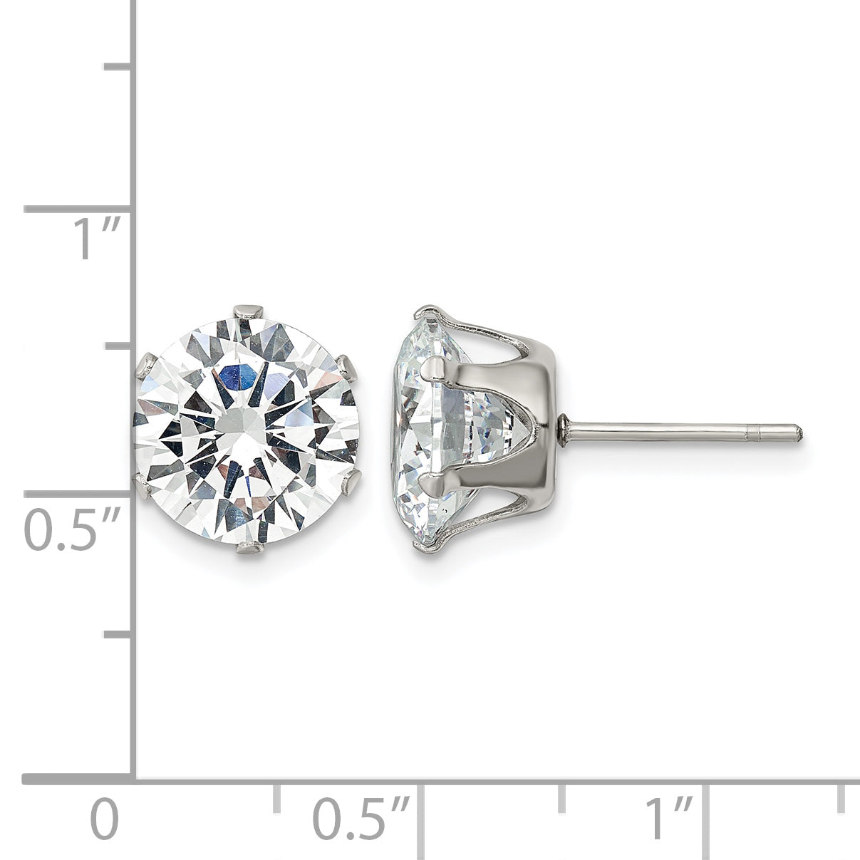 Stainless Steel Polished Round Cubic Zirconia Stud Earrings for Women