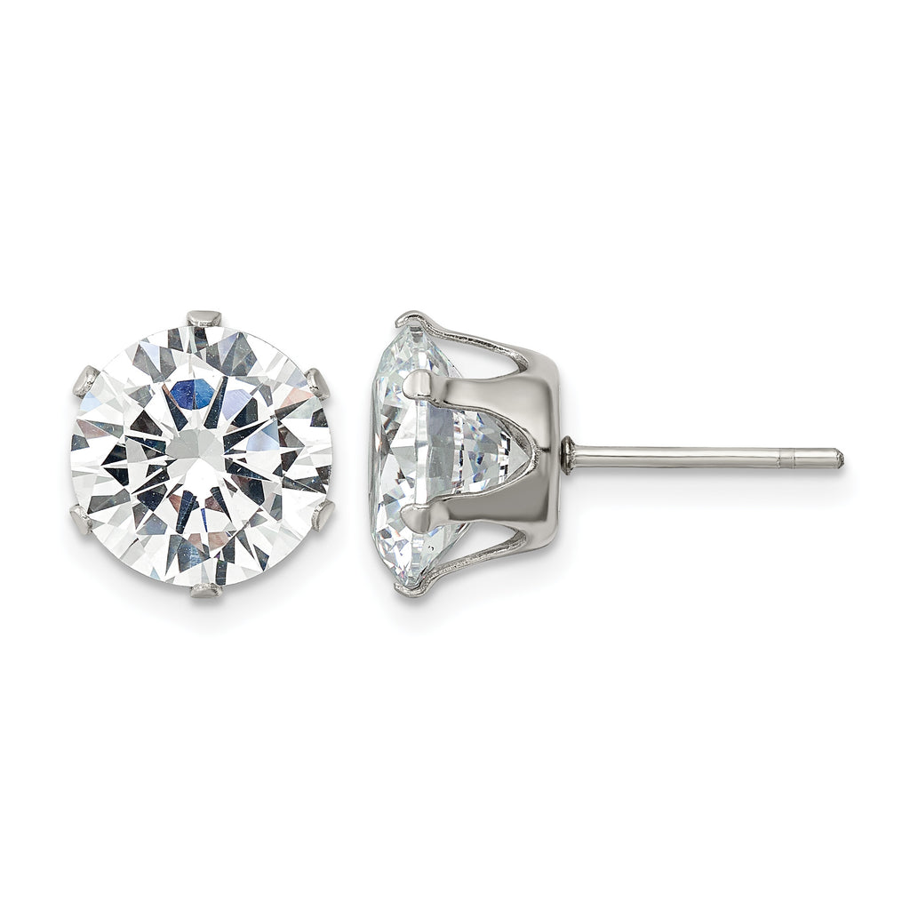 Stainless Steel Polished Round Cubic Zirconia Stud Earrings for Women