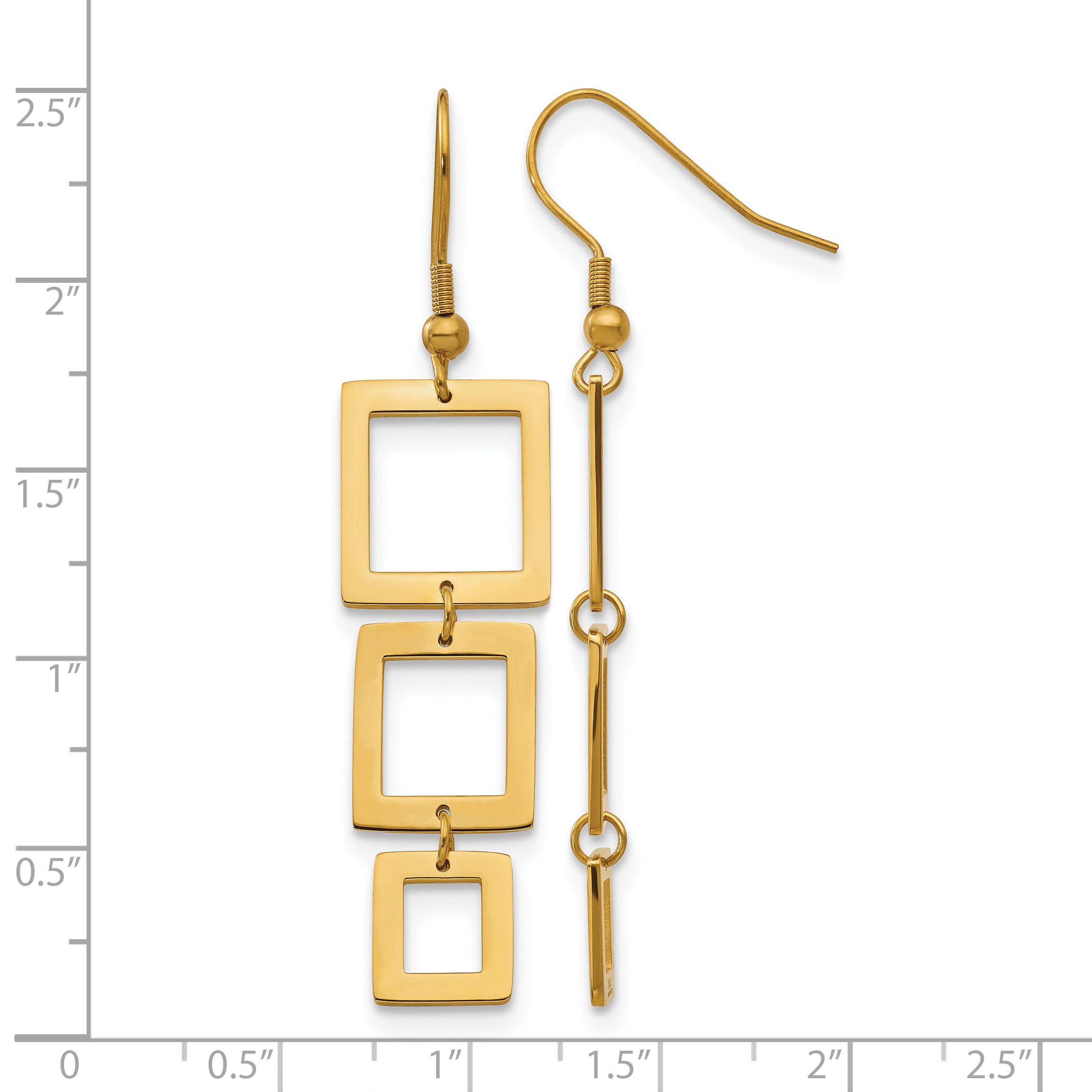 Stainless Steel Gold-Tone Polished Square Drop Dangle Earrings for Women